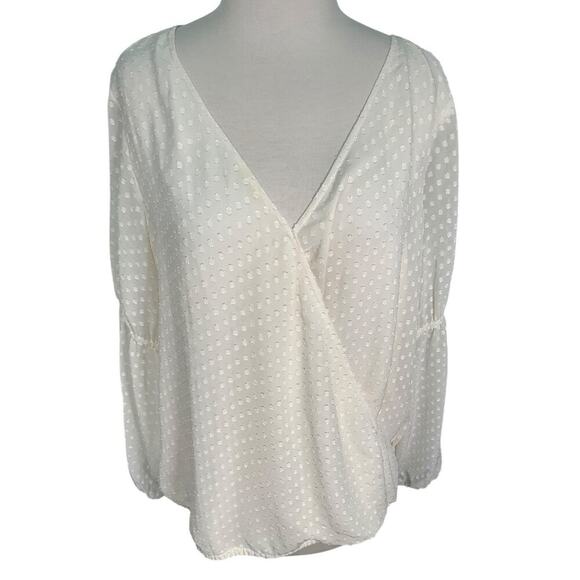 LOFT Outlet Off White Long Sleeve Blouse Body Lined Sheer Sleeve Size Medium - Picture 3 of 13